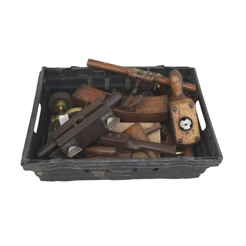 381 - A quantity of hand tools including moulding planes, drills, a shaving plane, welding set. (1 box)