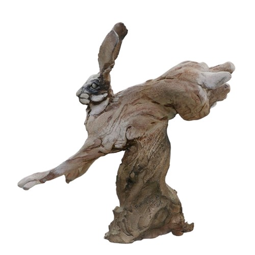 266 - Pierre Diamantopoulo (British, b. 1952): studio pottery figurine of a leaping hare about to land, si... 