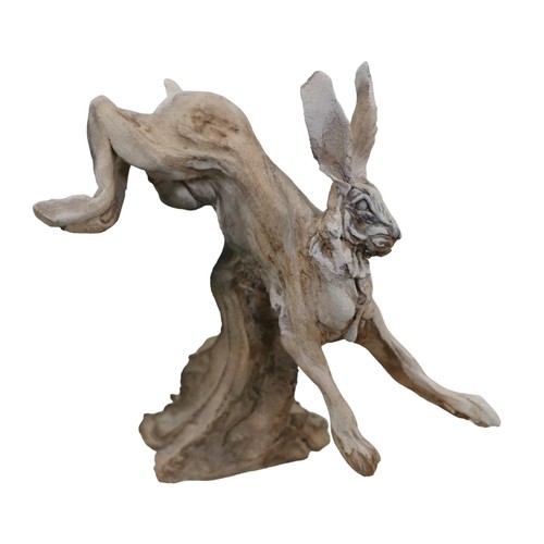 266 - Pierre Diamantopoulo (British, b. 1952): studio pottery figurine of a leaping hare about to land, si... 