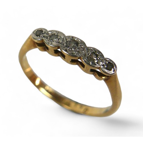 88 - Two gold dress rings, comprising an 18ct gold five stone diamond ring, with small round cut stones, ... 