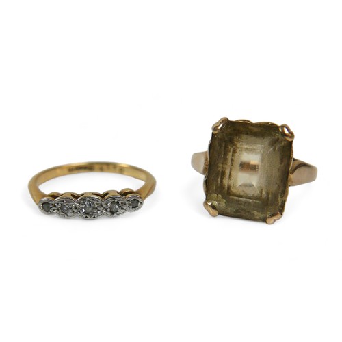 88 - Two gold dress rings, comprising an 18ct gold five stone diamond ring, with small round cut stones, ... 