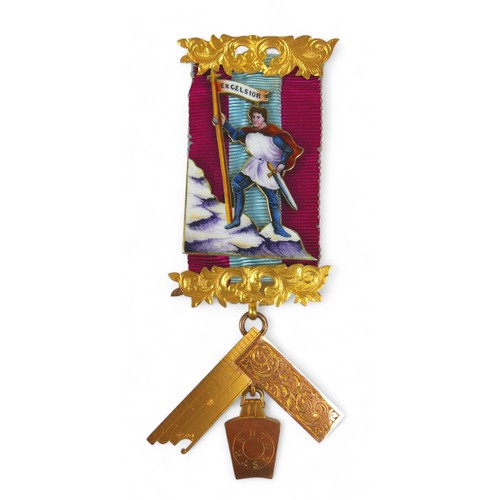 151 - Two Masonic gold and enamel jewels / medals, comprising a 15ct gold enamel Excelsior Mark Lodge to H... 