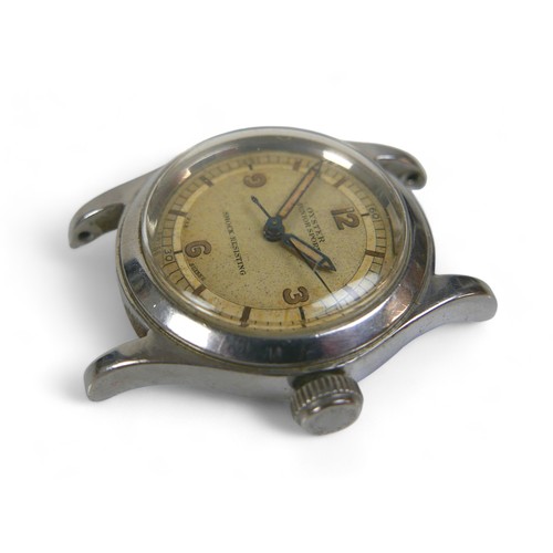 162 - A Rolex Oyster Junior Sport stainless steel wristwatch, circa 1940, circular cream 'tropical' dial, ... 