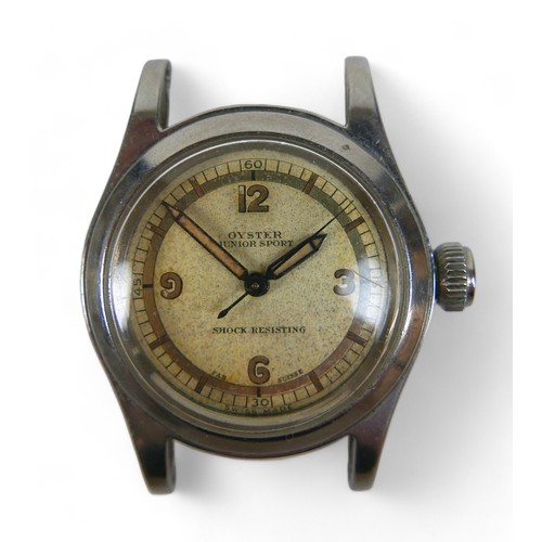 162 - A Rolex Oyster Junior Sport stainless steel wristwatch, circa 1940, circular cream 'tropical' dial, ... 