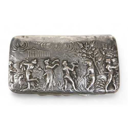 10 - A late 19th century silver ring box, with relief decoration of a mythological scene of people playin... 