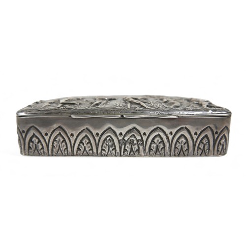 10 - A late 19th century silver ring box, with relief decoration of a mythological scene of people playin... 