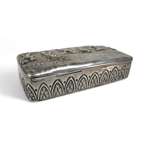 10 - A late 19th century silver ring box, with relief decoration of a mythological scene of people playin... 