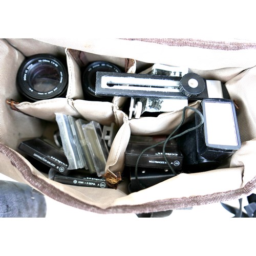 362 - A collection of cameras and lenses, including a Mamiya-Sekor Telephoto lens, CS77, F=300mm, 1:4, ser... 