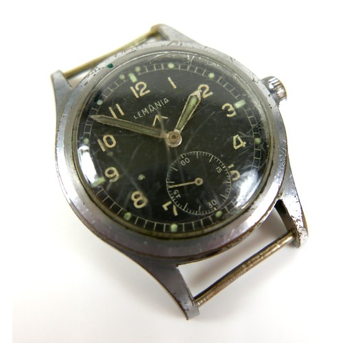 167 - A WWII Lemania chrome plated 'Dirty Dozen' military wristwatch, mechanical hand wind, black dial wit... 