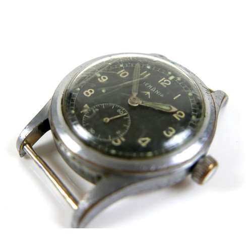 167 - A WWII Lemania chrome plated 'Dirty Dozen' military wristwatch, mechanical hand wind, black dial wit... 