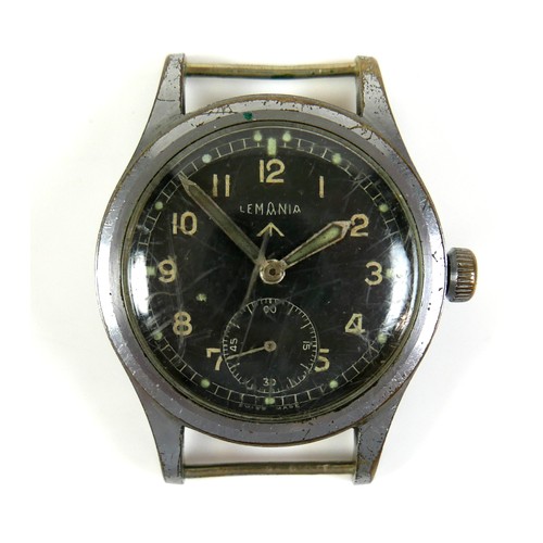 167 - A WWII Lemania chrome plated 'Dirty Dozen' military wristwatch, mechanical hand wind, black dial wit... 