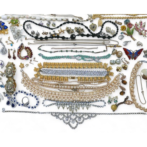 71 - A collection of costume jewellery, including two silver cased fob watches, 2.7toz gross, various syn... 