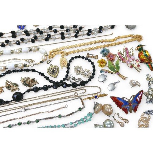 71 - A collection of costume jewellery, including two silver cased fob watches, 2.7toz gross, various syn... 