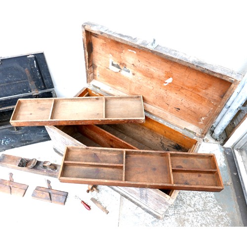 385 - Two wooden tool chests, the larger with two lift out trays, 92 by 46 by 45cm, the smaller 61 by 32 b... 