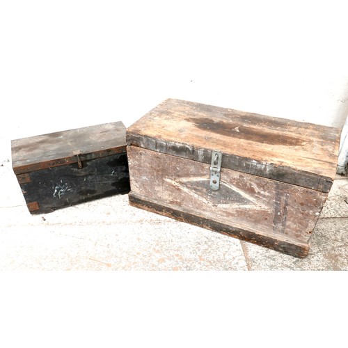 385 - Two wooden tool chests, the larger with two lift out trays, 92 by 46 by 45cm, the smaller 61 by 32 b... 