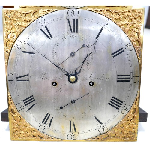 544 - A George III mahogany long case clock by Marriott of London, engraved brass dial with silvered chapt... 