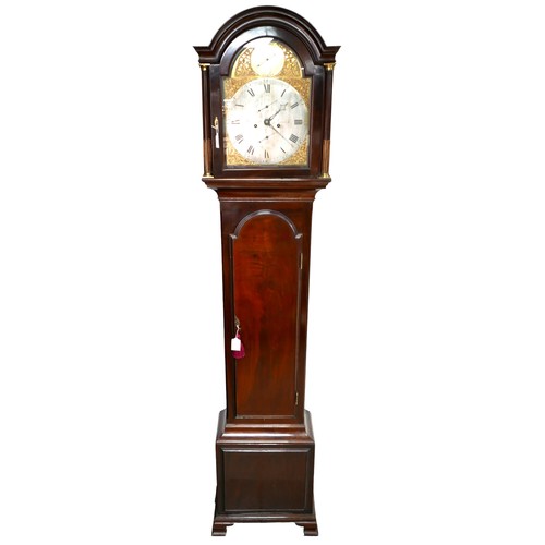 544 - A George III mahogany long case clock by Marriott of London, engraved brass dial with silvered chapt... 