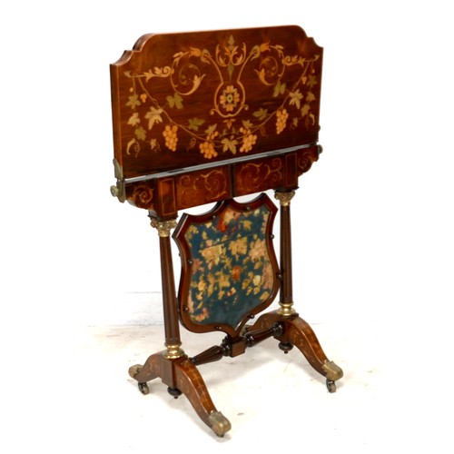 546 - A rare and high quality Victorian folding card table with fire screen, circa 1870, rosewood with pro... 