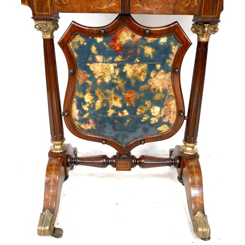 546 - A rare and high quality Victorian folding card table with fire screen, circa 1870, rosewood with pro... 