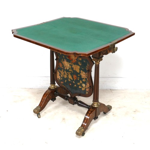 546 - A rare and high quality Victorian folding card table with fire screen, circa 1870, rosewood with pro... 