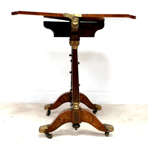 546 - A rare and high quality Victorian folding card table with fire screen, circa 1870, rosewood with pro... 