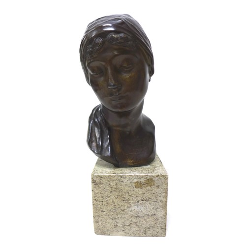 153 - Giuseppe Renda (Italian, 1859-1939): 'Pensive Girl', a bronze sculpture, signed 'Renda' in the bronz... 