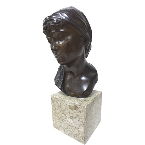 153 - Giuseppe Renda (Italian, 1859-1939): 'Pensive Girl', a bronze sculpture, signed 'Renda' in the bronz... 