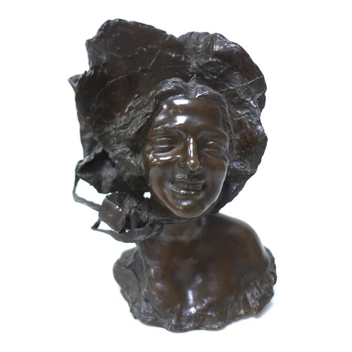 157 - Giuseppe Renda (Italian, 1859-1939): 'Lady with Bonnet', a bronze sculpture, signed 'G Renda, Napoli... 