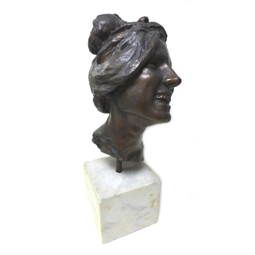 166 - Giuseppe Renda (Italian, 1859-1939): 'Smile' (Sorriso), circa 1910, a bronze head and shoulder bust,... 