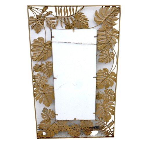 295 - A modern brass effect mirror, with cheese plant leaf border, rectangular, 80 by 132cm high.