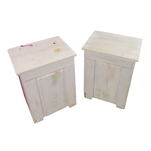 278 - A pair of painted pine bedside cabinets, white with pink detail, each 50 by 38 by 65.5cm high. (2)