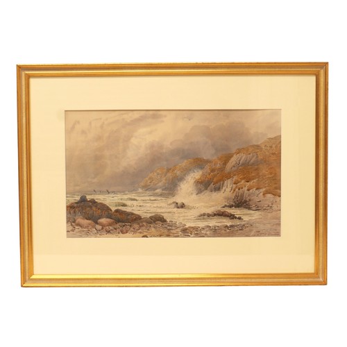 224 - John T Cook (British): 'The Lizard, Cornwall', watercolour, in a gilt frame, 29 by 48cm, framed, 50 ... 