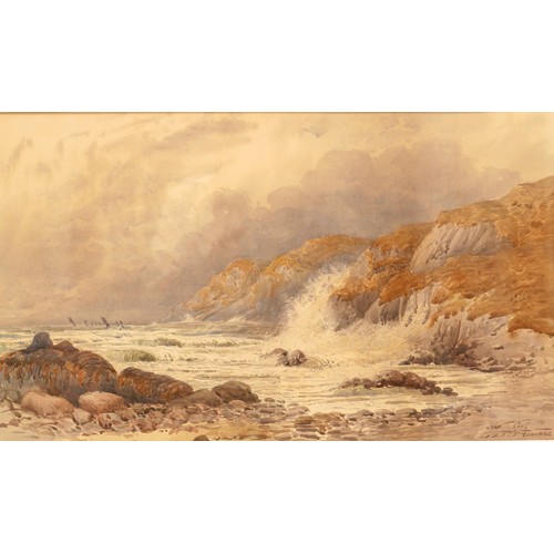 224 - John T Cook (British): 'The Lizard, Cornwall', watercolour, in a gilt frame, 29 by 48cm, framed, 50 ... 