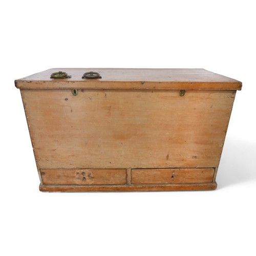 340 - A 19th century stripped pine mule chest, with two base drawers, 120 by 60 by 72cm high.