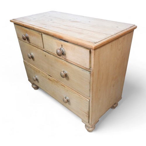 333 - A Victorian stripped pine four drawer chest, on turned feet, 93 by 46 by 78cm high.