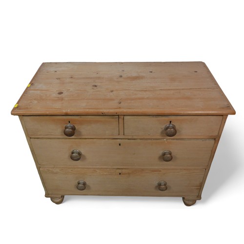 333 - A Victorian stripped pine four drawer chest, on turned feet, 93 by 46 by 78cm high.