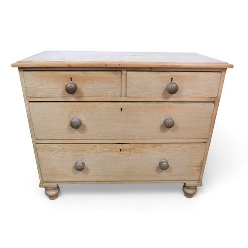 333 - A Victorian stripped pine four drawer chest, on turned feet, 93 by 46 by 78cm high.