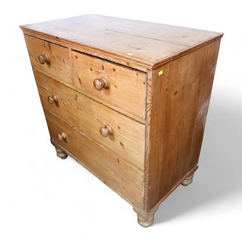 346 - A Victorian stripped pine four drawer chest on turned legs, 97 by 51 by 100cm high.