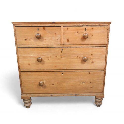 346 - A Victorian stripped pine four drawer chest on turned legs, 97 by 51 by 100cm high.