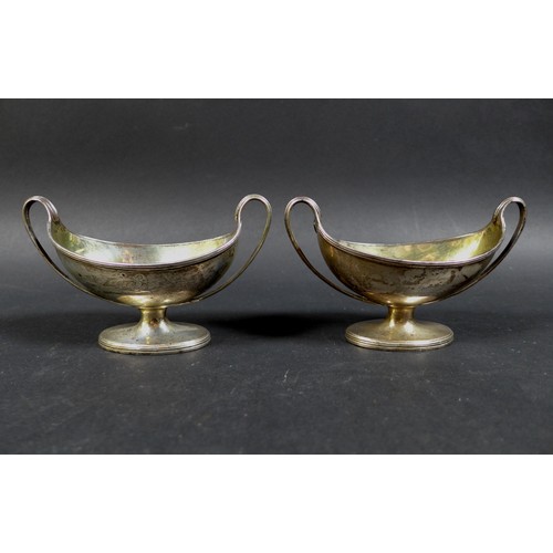 34 - A group of George III and later silver items, comprising a pair of boat shaped salts, with reeded hi... 