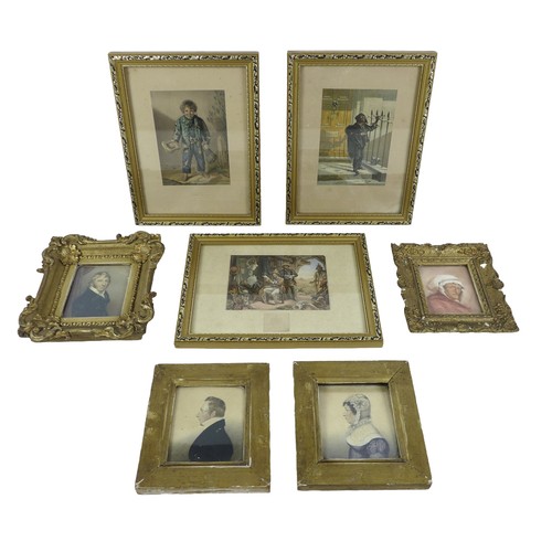 233 - Four gilt framed 19th century miniatures and three gilt framed Baxter prints, Baxter frames measure ... 