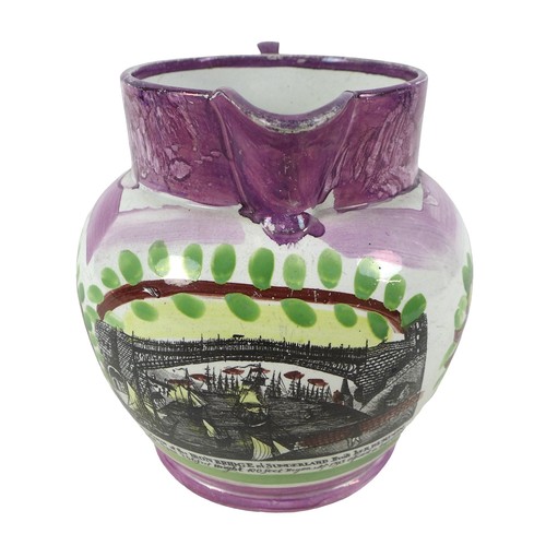 115 - A Sunderland lustre ware jug decorated with a view of the Cast Iron Bridge and a mariners compass, 2... 