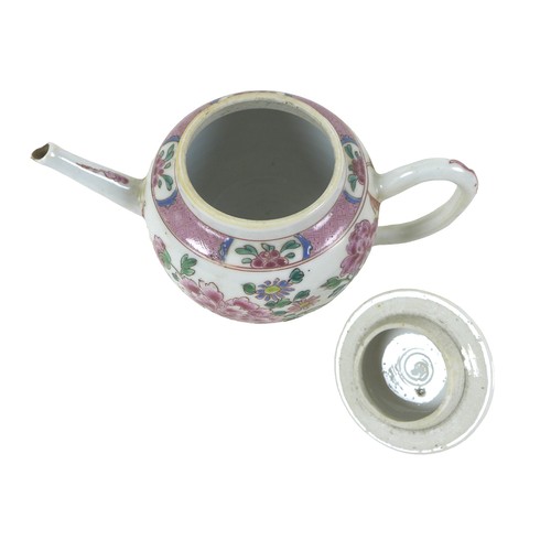 108 - An 18th/19th century famille rose Chinese teapot, a tea bowl and saucer and a single saucer,  teapot... 