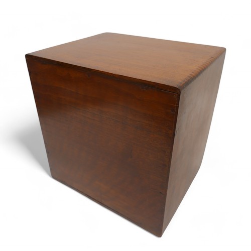 190 - A polished walnut desk top 'Popular' cabinet by Stone's, with a bank of four drawers with brass hand... 