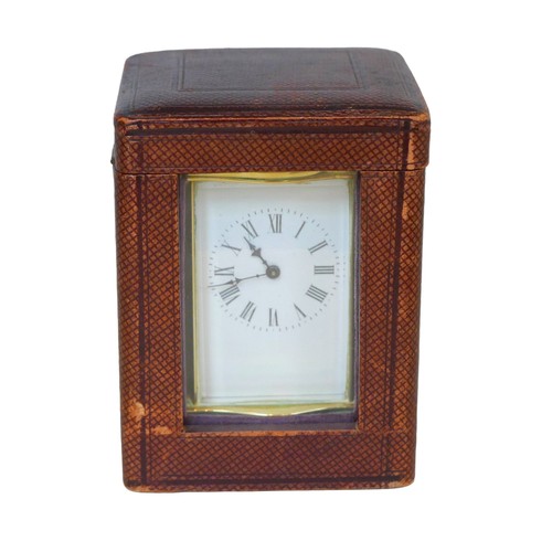 175 - A 20th century French brass carriage clock, with Roman numeral dial, 8.5 by 7.5 by 13cm high, togeth... 