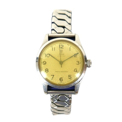 63 - A Tudor Oyster stainless steel gentleman's wristwatch, circa 1950s, the 'tropical' silvered dial wit... 