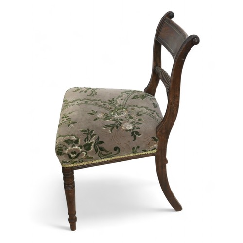 349 - A set of six George III mahogany rope back dining chairs, with over stuffed seats on ring turned fro... 