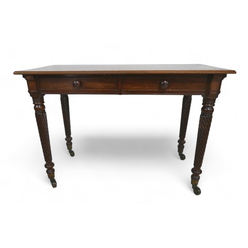 351 - A 19th century mahogany side table, in the manner of Gillows, with two frieze drawers on trafalgar t... 