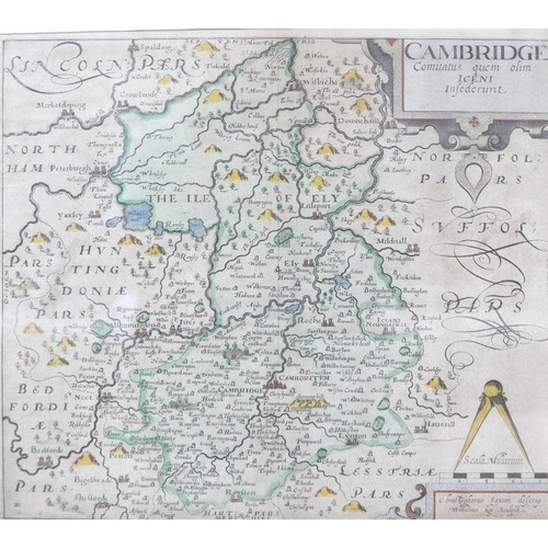 219 - Three 18th century maps, comprising a Johan Speed map of Rutlandshire, 38.5 by 50.5cjm, framed and g... 