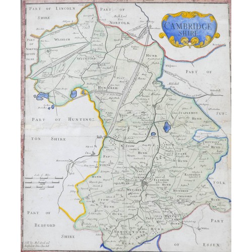 219 - Three 18th century maps, comprising a Johan Speed map of Rutlandshire, 38.5 by 50.5cjm, framed and g... 